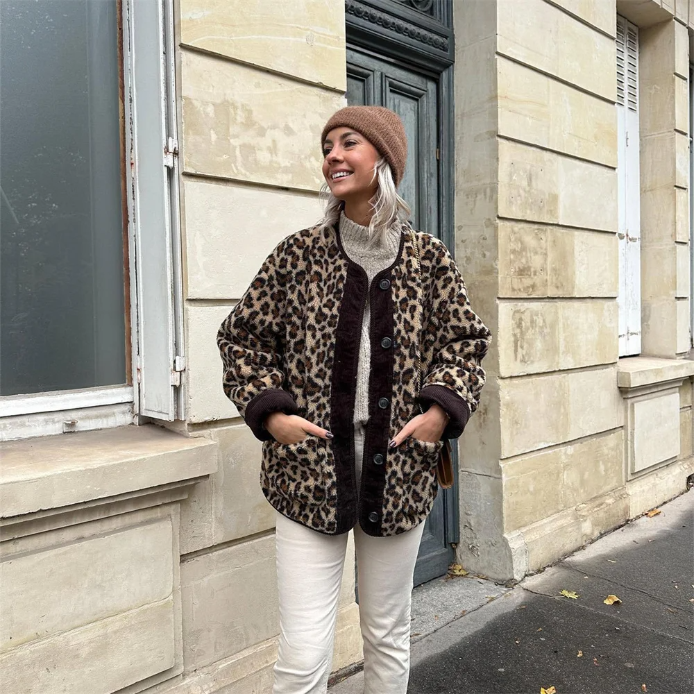 Leah | Femme Veste col O à imprimé léopard | Imprimé léopard