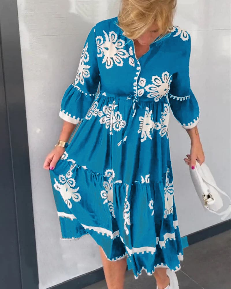 Katia - Robe de créateur imprimée fleurie à manches 3/4