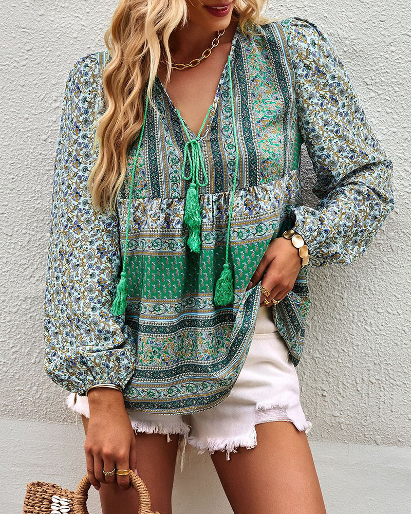Léna | Blouse Décontractée avec Imprimé Unique et Tissu Léger pour Femmes
