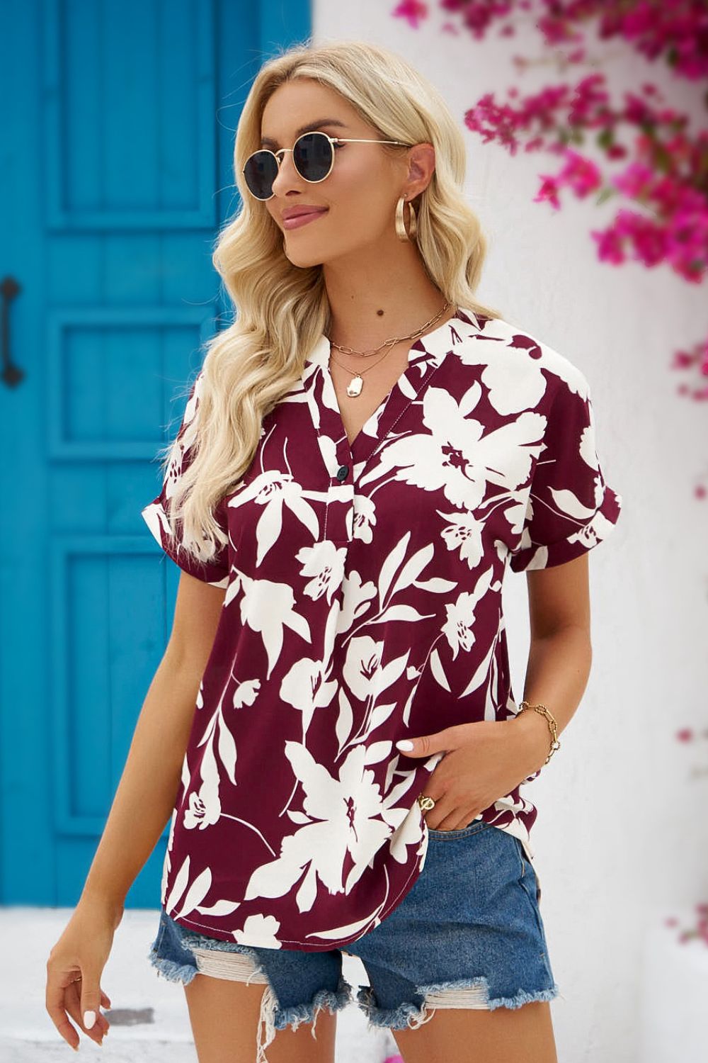 Lunaire | Blouse Fleurie avec Col Élégant et Confort Optimal pour Femmes
