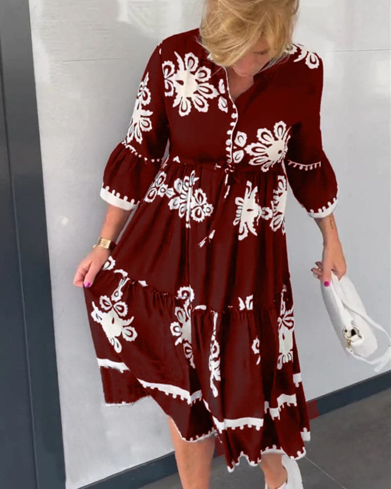 Katia - Robe de créateur imprimée fleurie à manches 3/4
