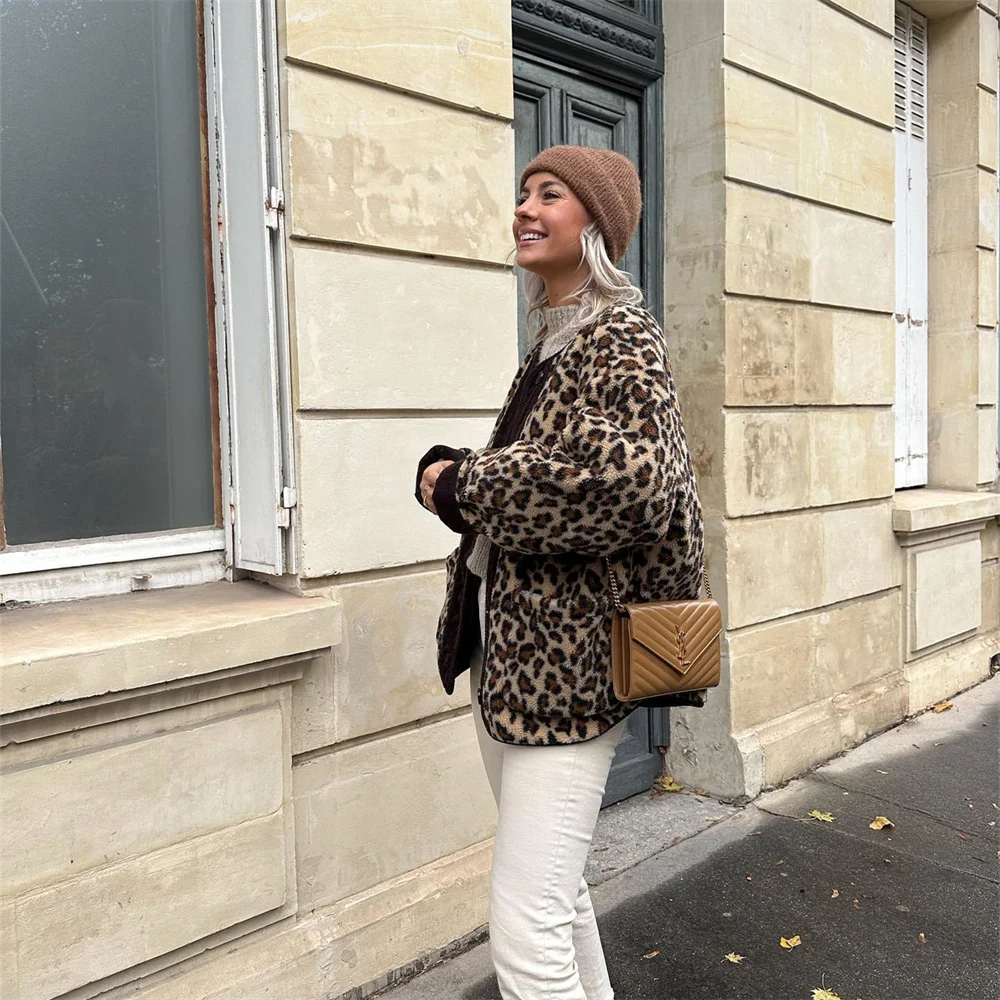 Leah | Femme Veste col O à imprimé léopard | Imprimé léopard