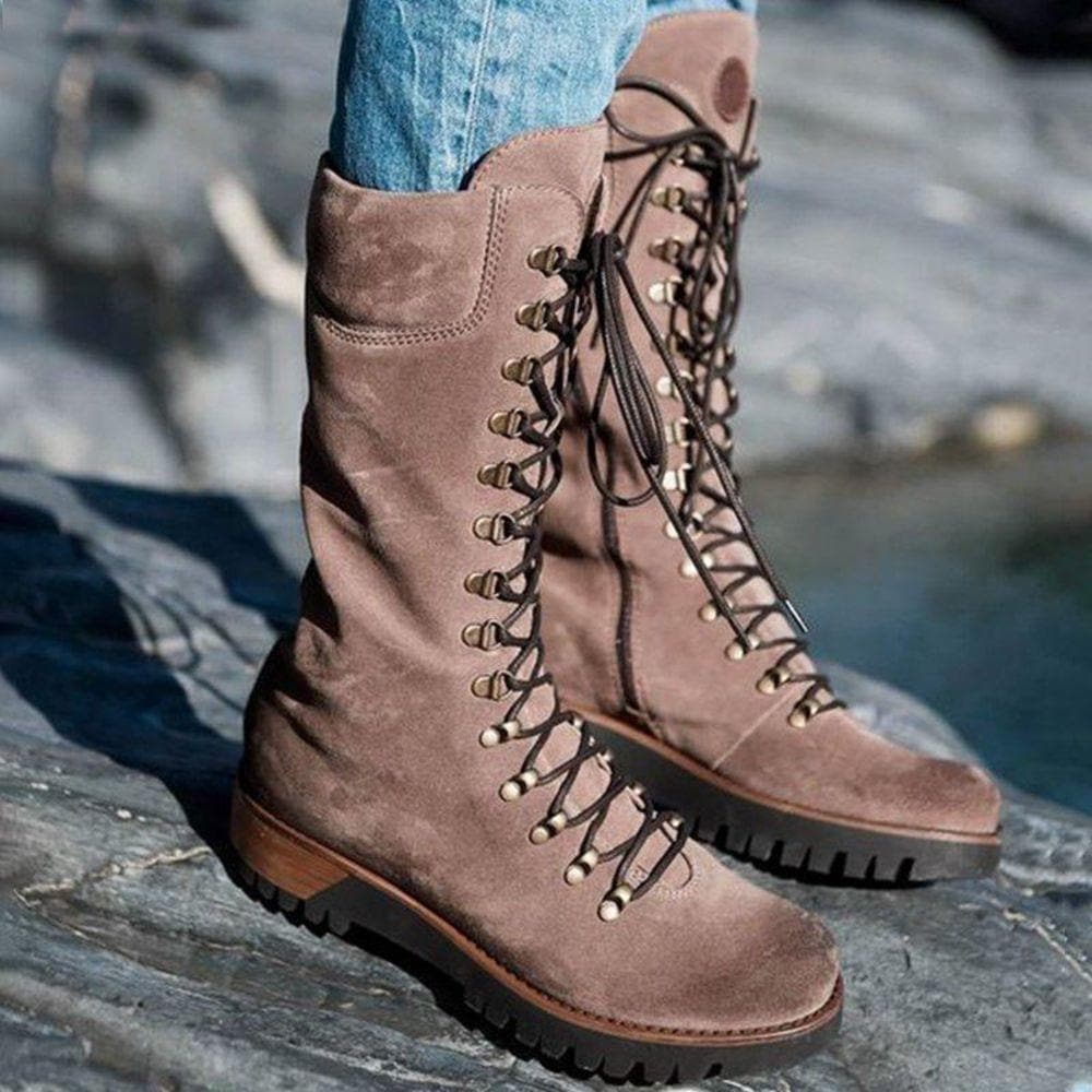 Hailey - Bottes hautes mode en cuir avec lacets