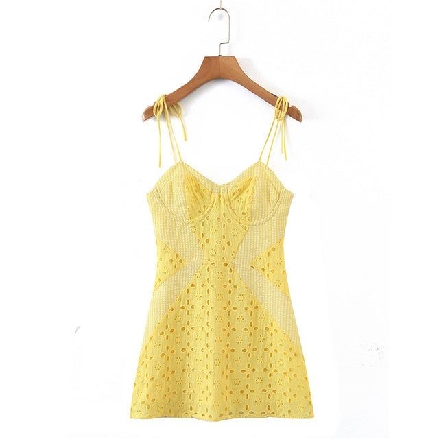 Léonie | Robe Jaune avec Broderie Élégante et Tissu de Haute Qualité pour Femmes