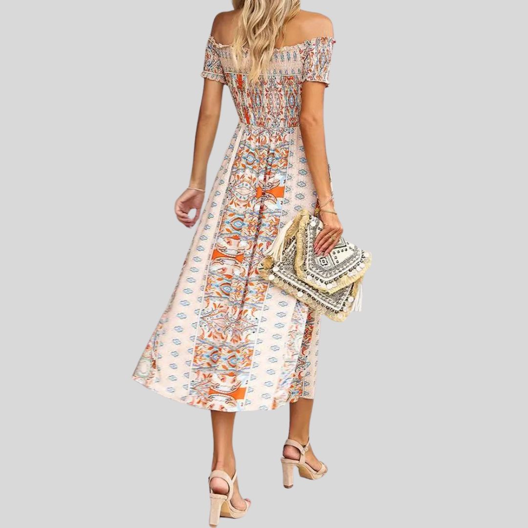 Lunaire | Robe Longue avec Épaules Dénudées et Détails Romantiques pour Femmes