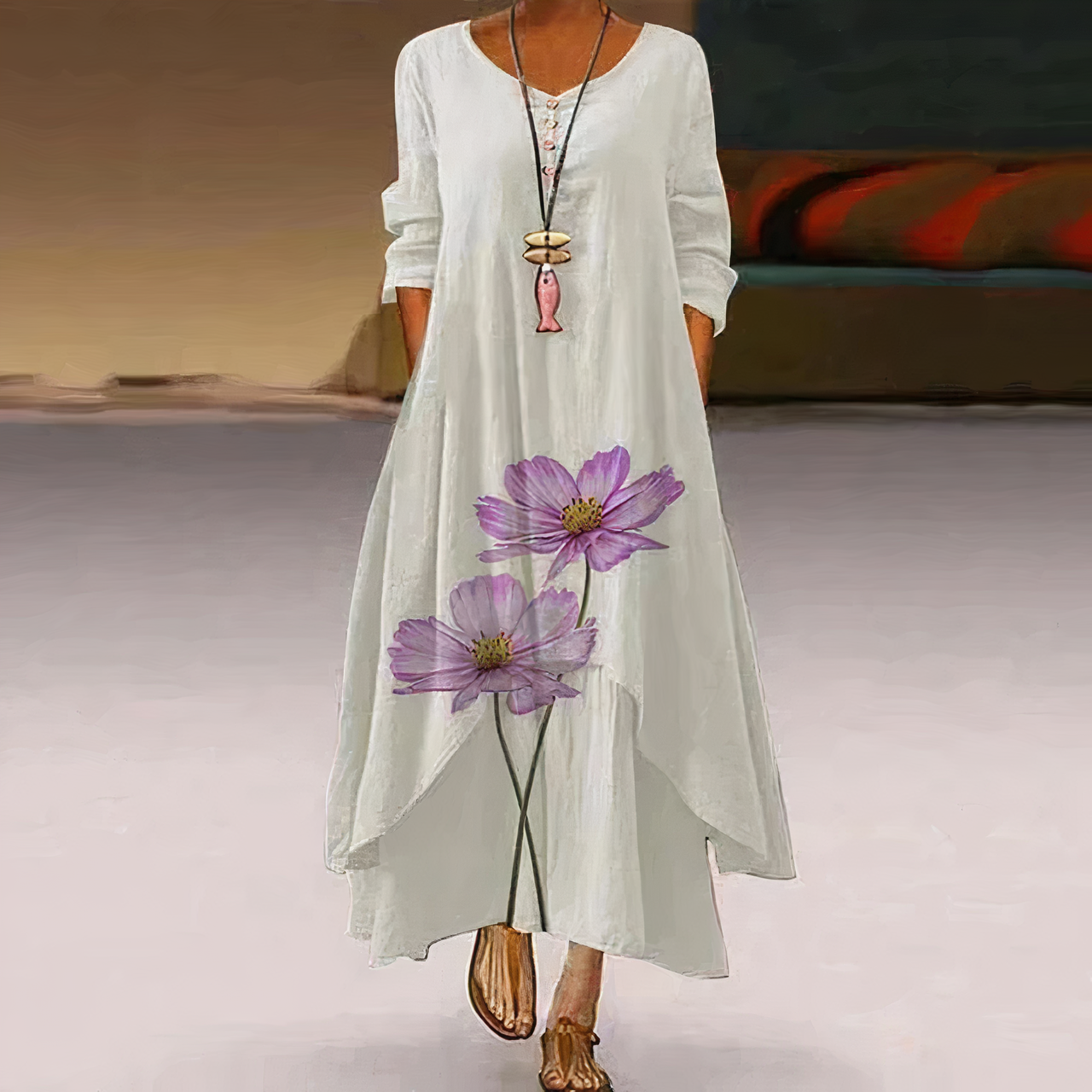 Mica | Robe Élégante avec Imprimé Vintage et Poches pour Femmes