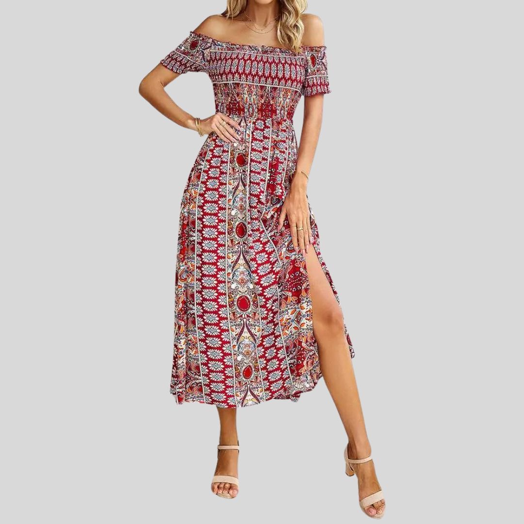 Lunaire | Robe Longue avec Épaules Dénudées et Détails Romantiques pour Femmes