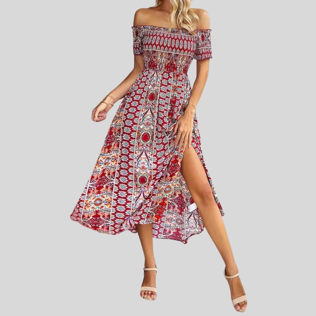 Lunaire | Robe Longue avec Épaules Dénudées et Détails Romantiques pour Femmes