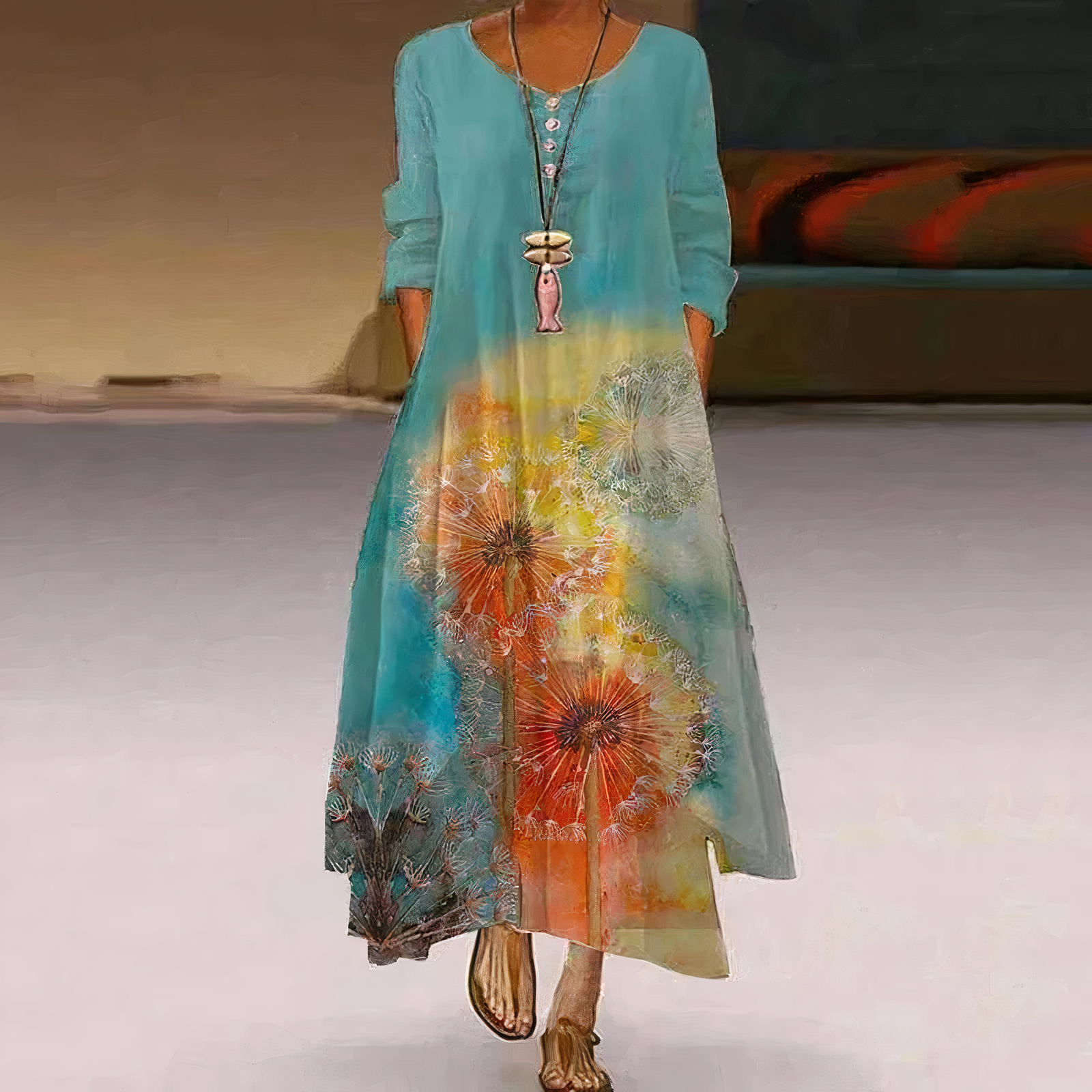 Mica | Robe Élégante avec Imprimé Vintage et Poches pour Femmes
