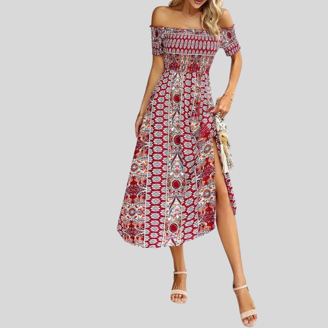 Lunaire | Robe Longue avec Épaules Dénudées et Détails Romantiques pour Femmes