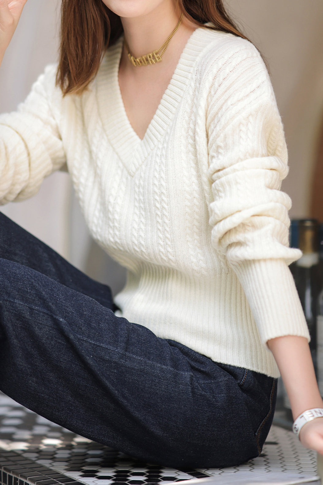 Sienna | Pull avec Imprimé Aran et Épaules Tombantes pour Femmes