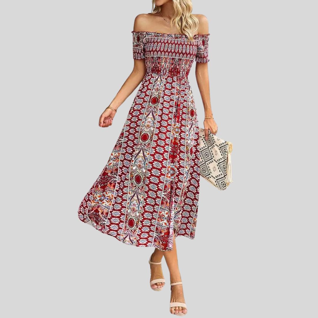 Lunaire | Robe Longue avec Épaules Dénudées et Détails Romantiques pour Femmes