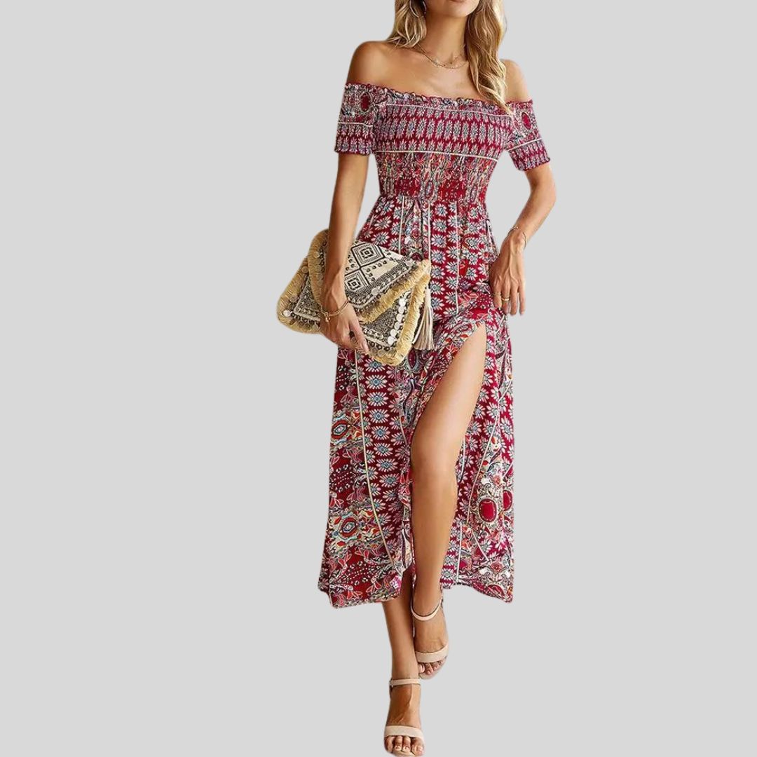 Lunaire | Robe Longue avec Épaules Dénudées et Détails Romantiques pour Femmes
