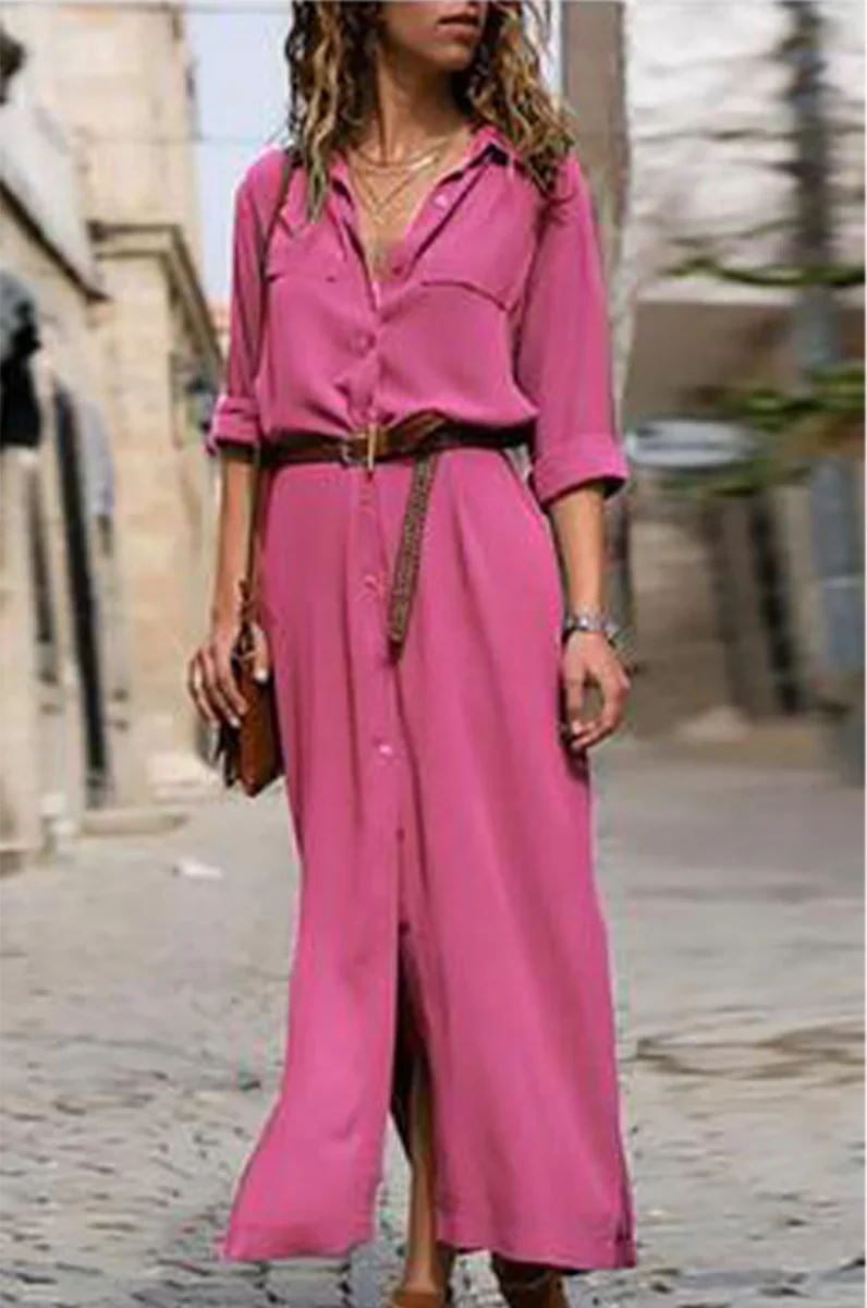 Janna - Robe chemise décontractée avec col rabattu et patchwork uni (6 coloris)