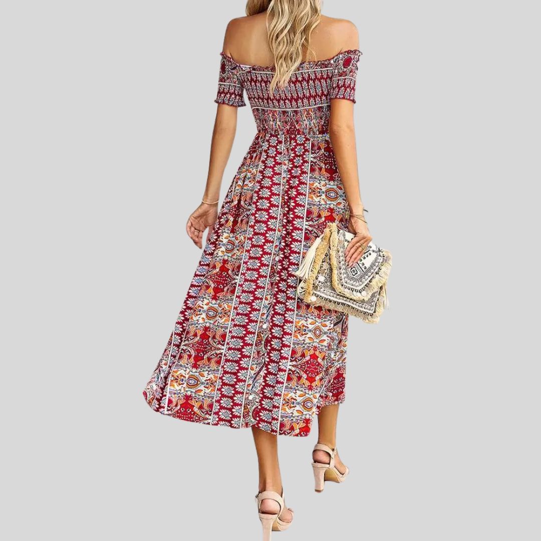 Lunaire | Robe Longue avec Épaules Dénudées et Détails Romantiques pour Femmes