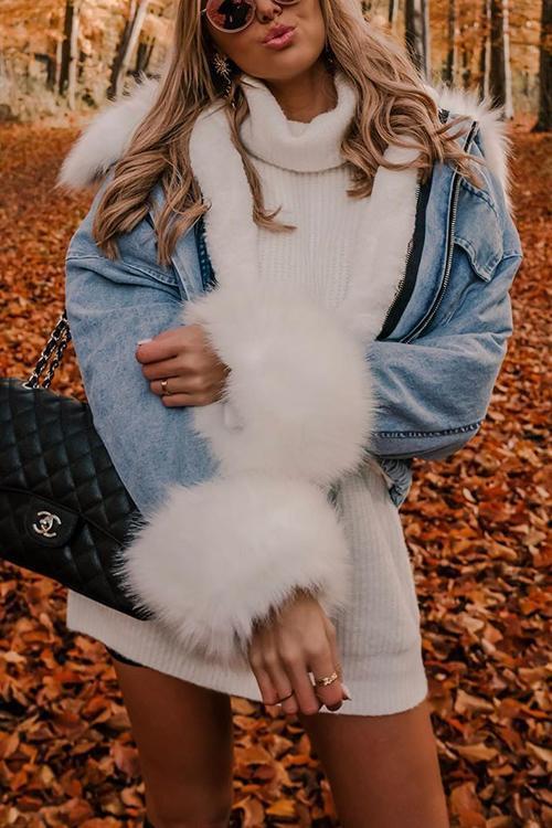 Léonie | Veste en Jean avec Doublure en Fausse Fourrure et Style Surdimensionné pour Femmes