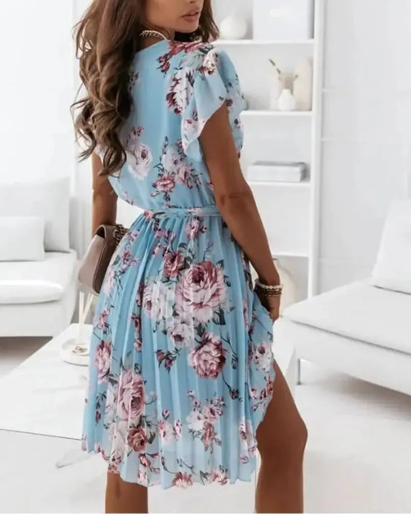 Margaret - Robe portefeuille plissée à imprimé floral ceinturée