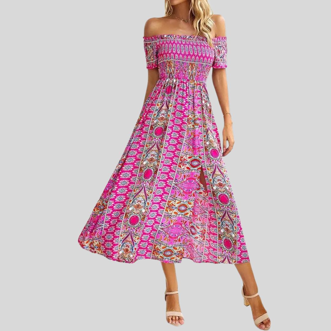 Lunaire | Robe Longue avec Épaules Dénudées et Détails Romantiques pour Femmes