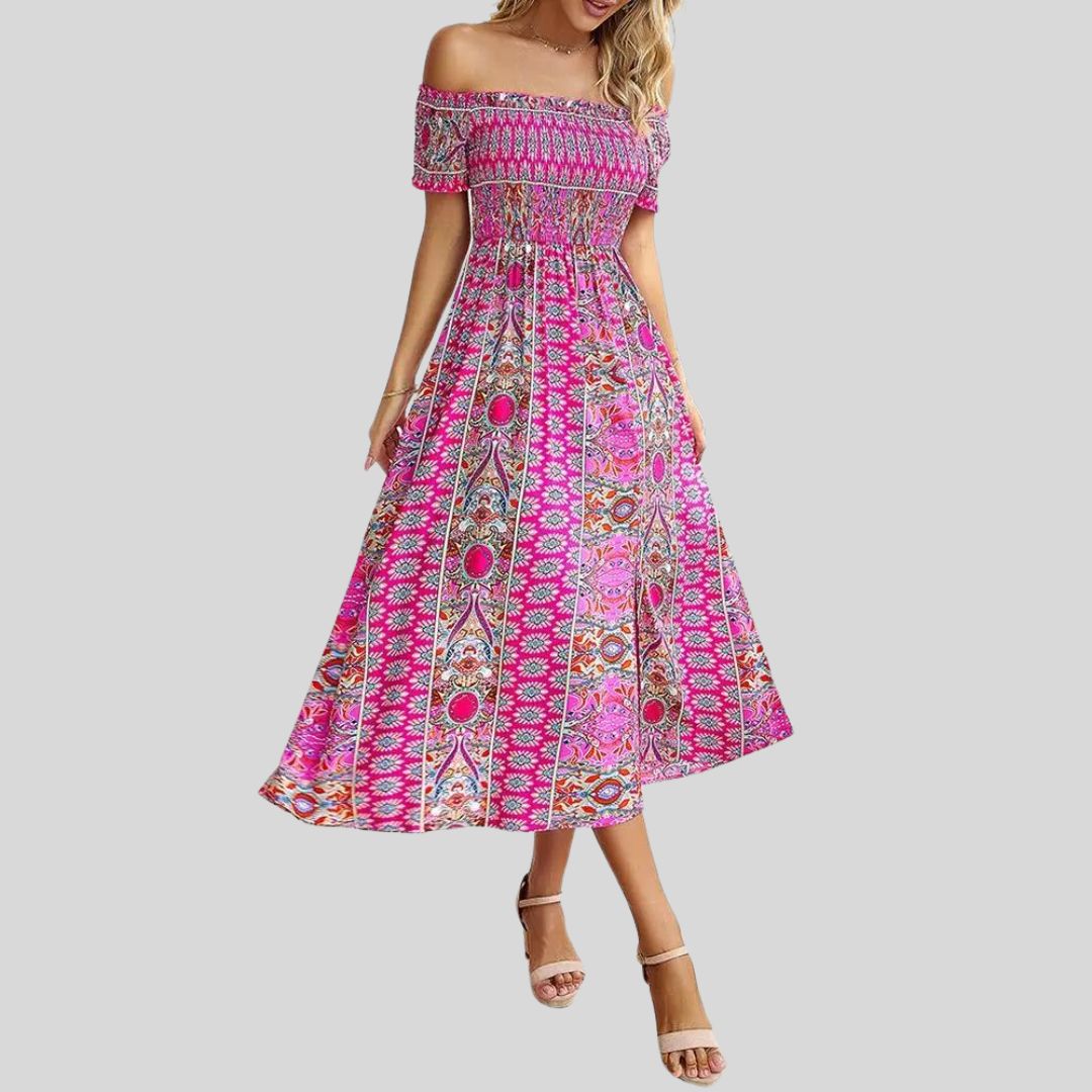 Lunaire | Robe Longue avec Épaules Dénudées et Détails Romantiques pour Femmes