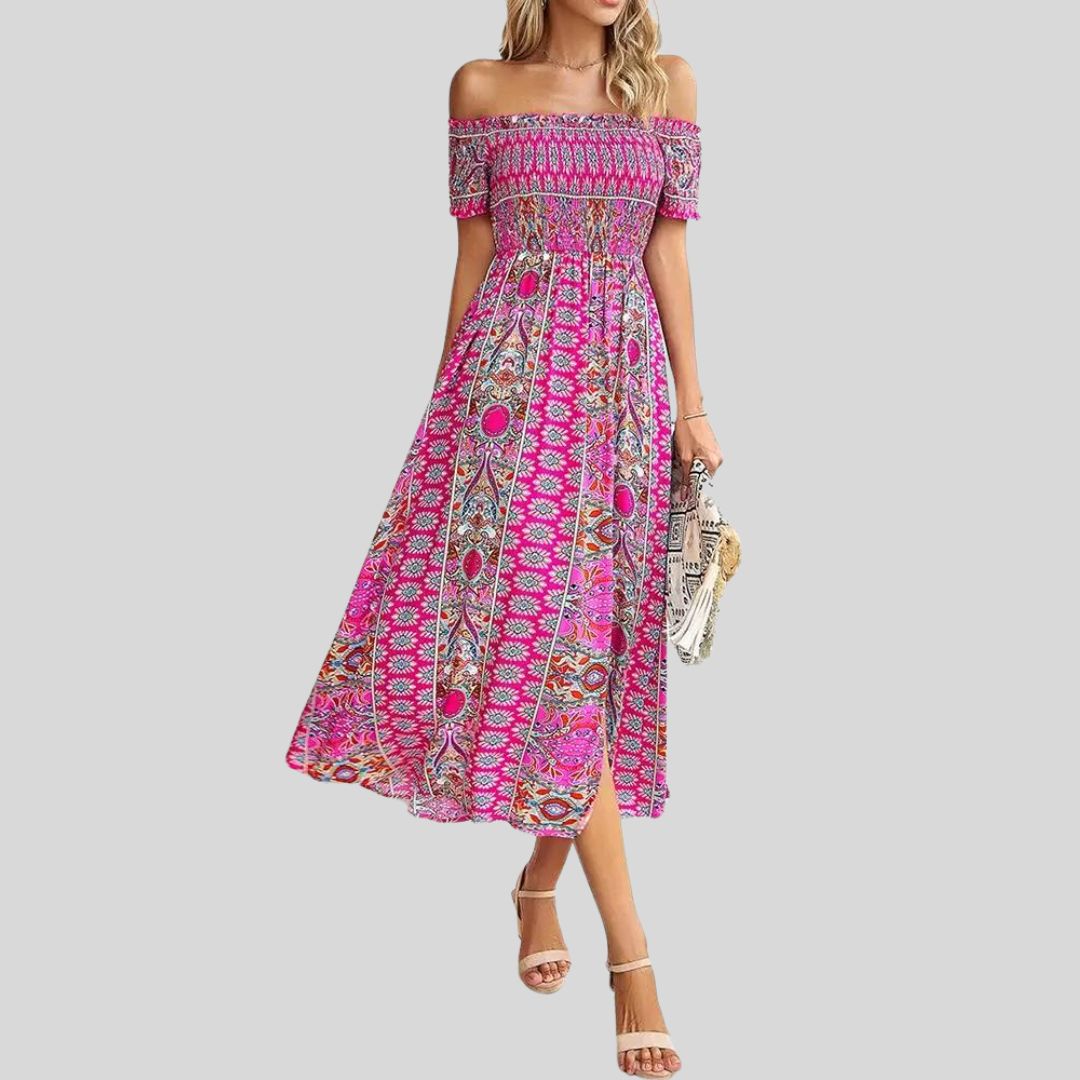 Lunaire | Robe Longue avec Épaules Dénudées et Détails Romantiques pour Femmes