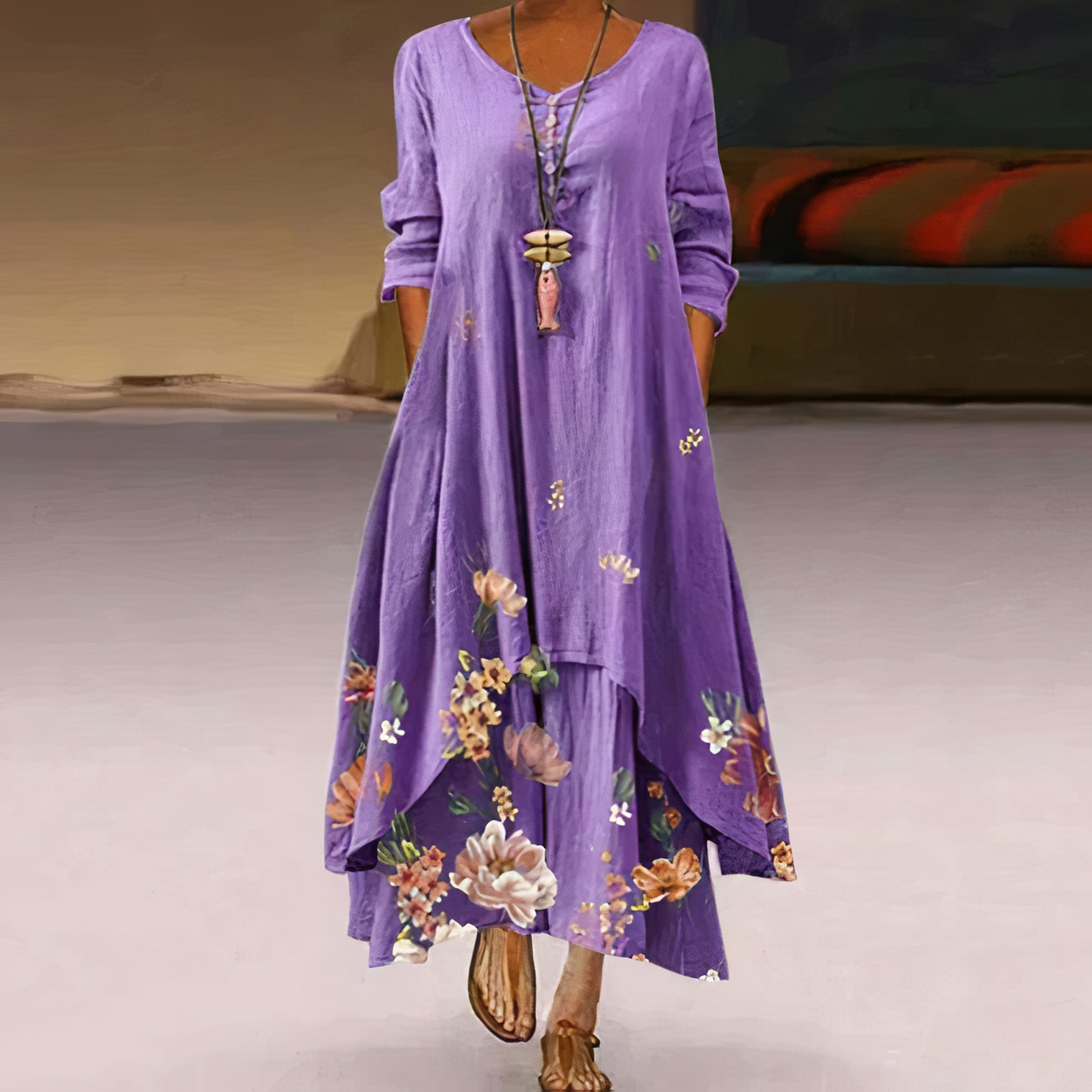 Mica | Robe Élégante avec Imprimé Vintage et Poches pour Femmes