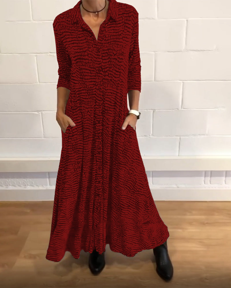 Eleanora - Robe trapèze longue élégante avec poches et détails de boutons