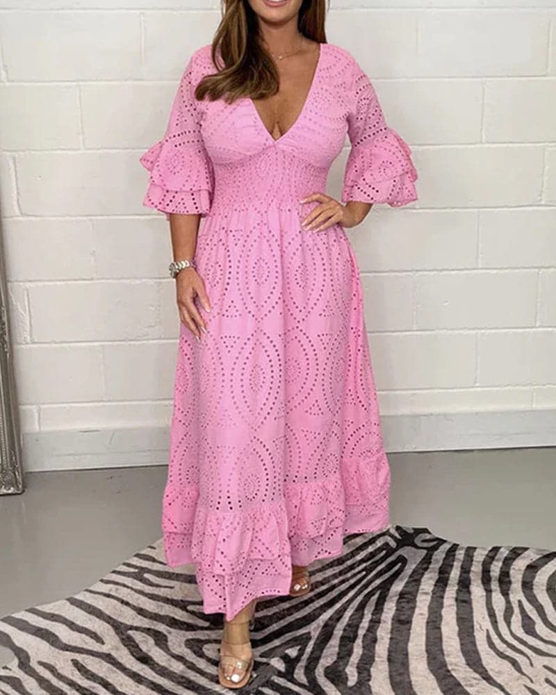 Chloé - Robe ample taille haute à col en V de couleur unie