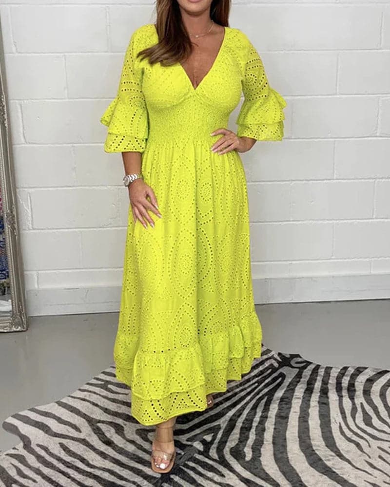 Chloé - Robe ample taille haute à col en V de couleur unie