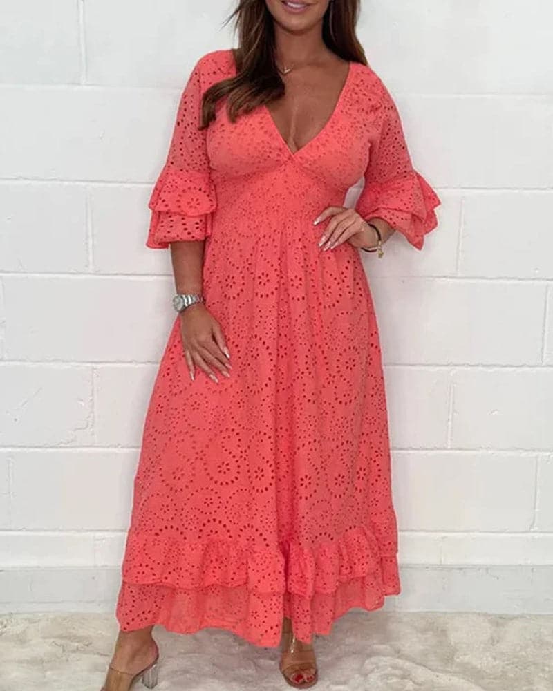 Chloé - Robe ample taille haute à col en V de couleur unie