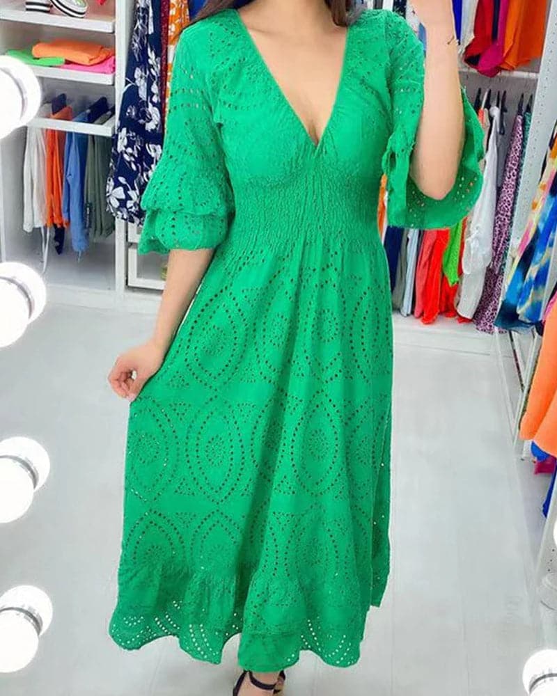 Chloé - Robe ample taille haute à col en V de couleur unie