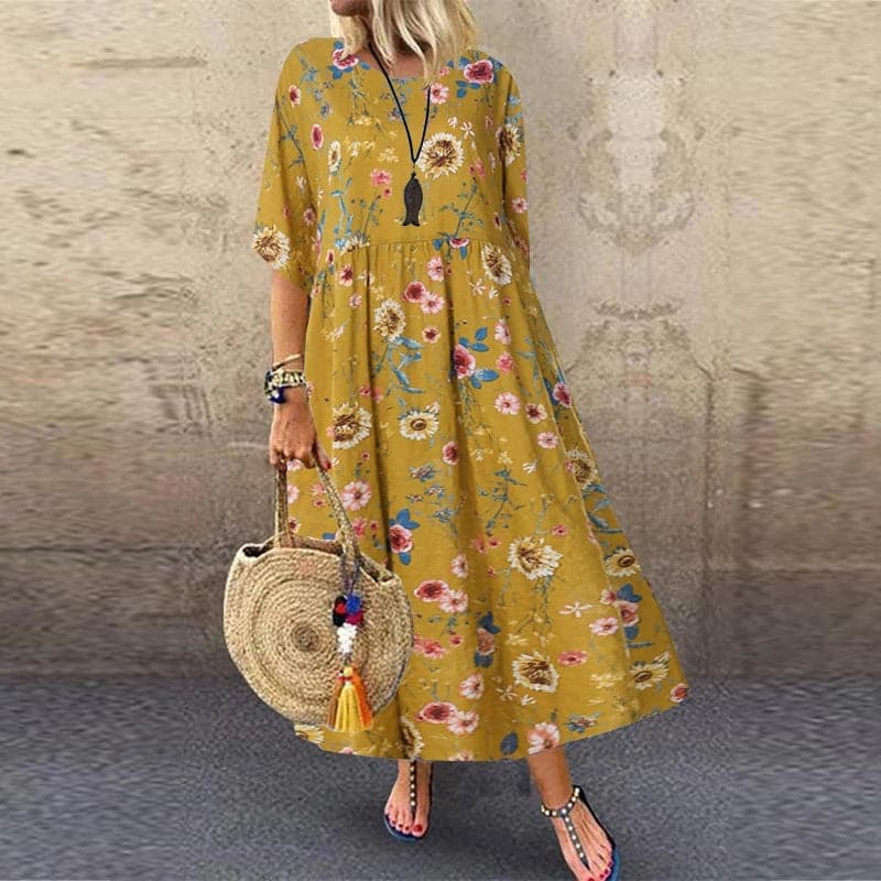 Josiane - Robe longue élégante à motifs floraux