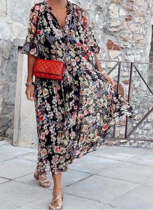 Lydia - Robe col V femme Ibiza Fashion à imprimé floral