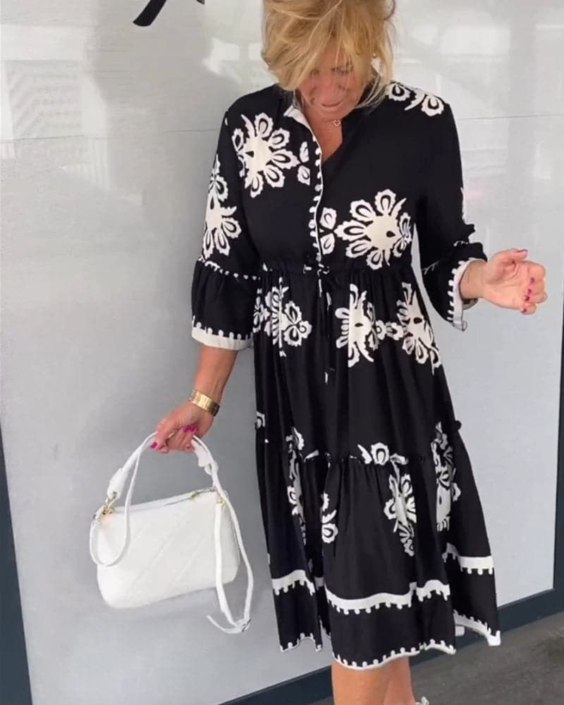 Katia - Robe de créateur imprimée fleurie à manches 3/4