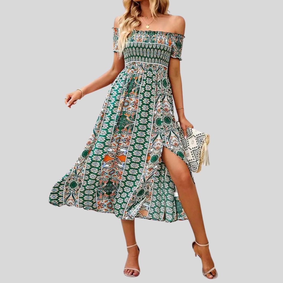 Lunaire | Robe Longue avec Épaules Dénudées et Détails Romantiques pour Femmes