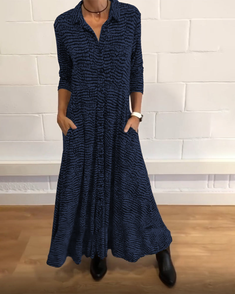 Eleanora - Robe trapèze longue élégante avec poches et détails de boutons