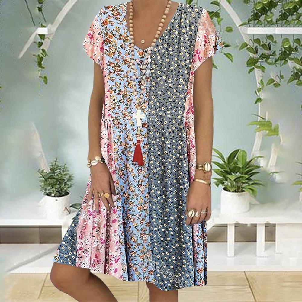 Céleste | Mini-robe avec Imprimé Élégant et Manches Courtes pour Femmes