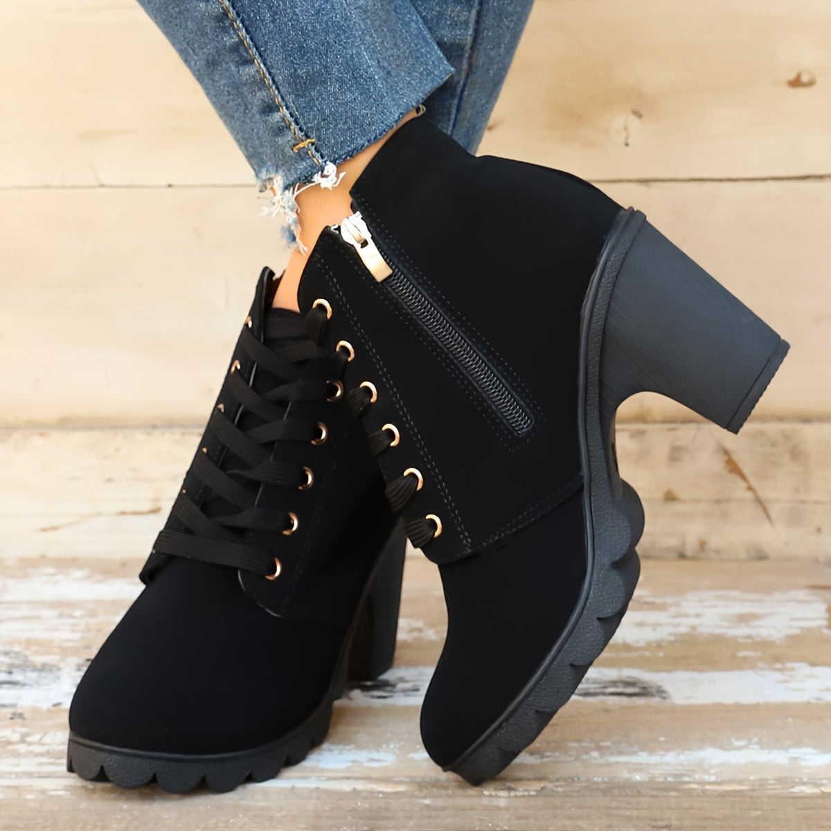 Lotte | Sleek Solid Colour Chunky Heele Boots