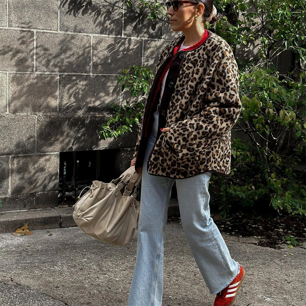 Leah | Femme Veste col O à imprimé léopard | Imprimé léopard