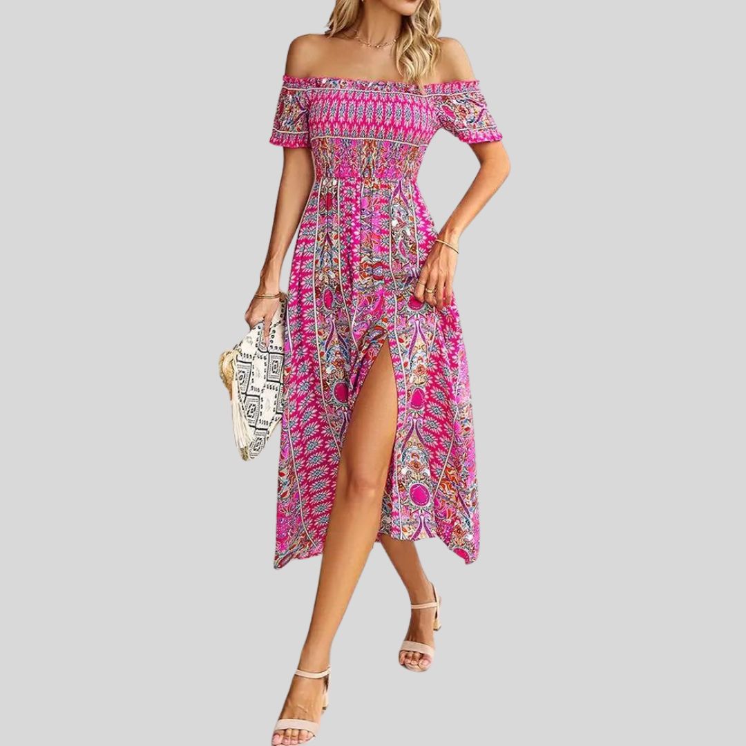 Lunaire | Robe Longue avec Épaules Dénudées et Détails Romantiques pour Femmes
