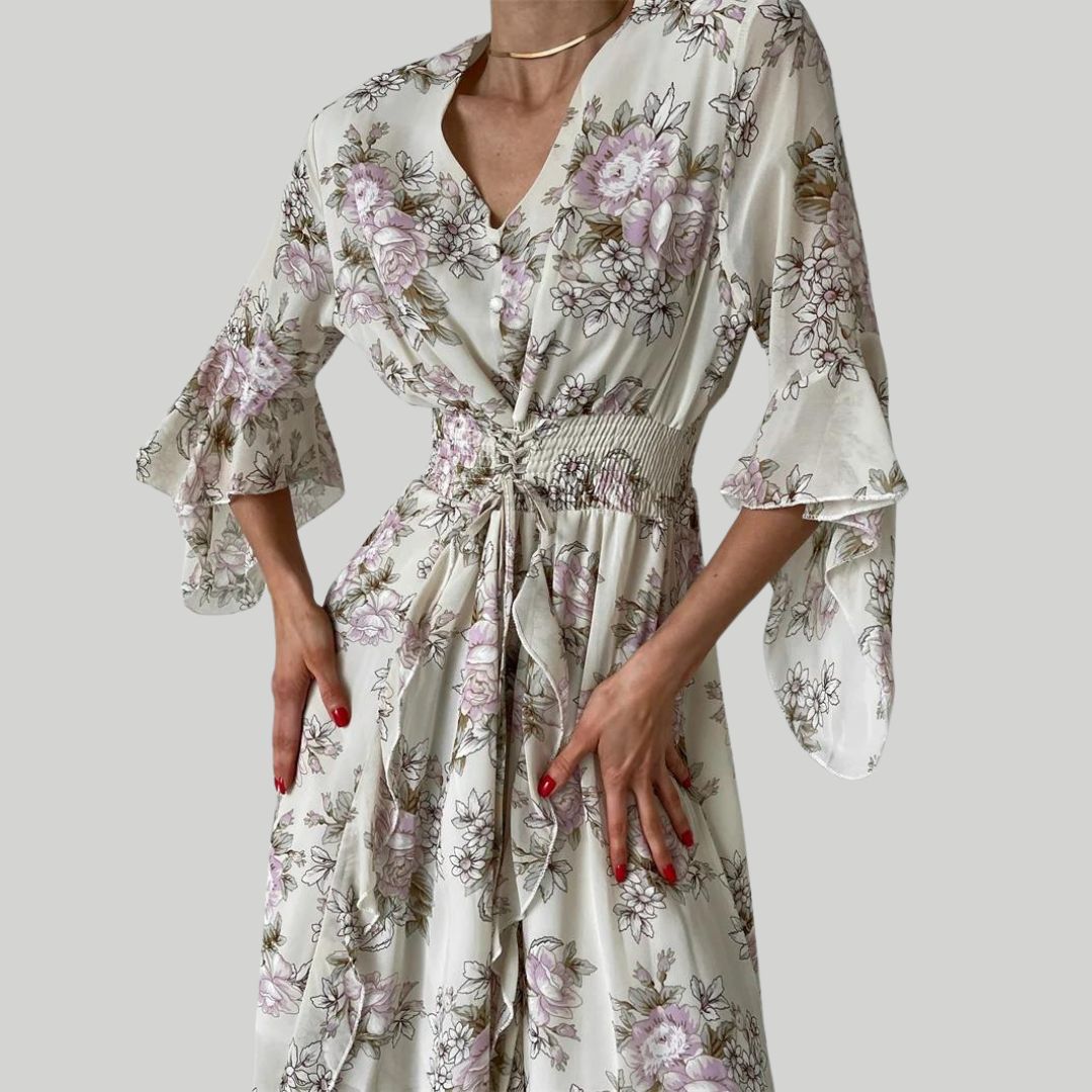 Soleil | Robe Midi avec Silhouette Élégante et Motif Floral pour Femmes