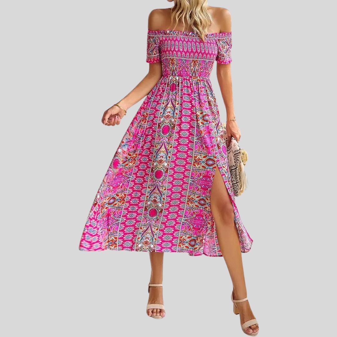 Lunaire | Robe Longue avec Épaules Dénudées et Détails Romantiques pour Femmes