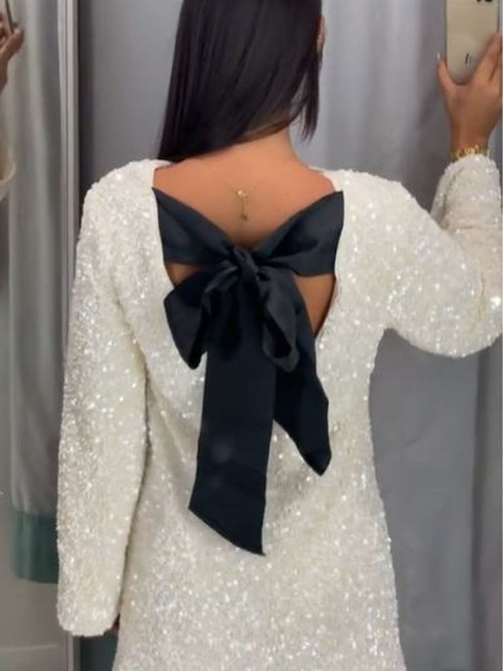 Dara - robe à paillettes avec nœud et fermeture à nœud