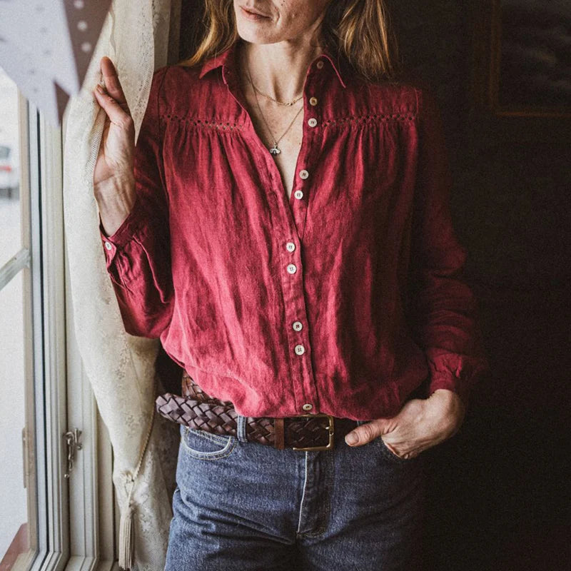 Margaux | Blouse Vintage avec Manches Longues et Patchwork Élégant pour Femmes