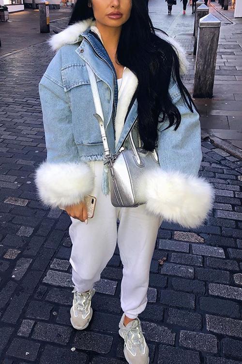 Léonie | Veste en Jean avec Doublure en Fausse Fourrure et Style Surdimensionné pour Femmes