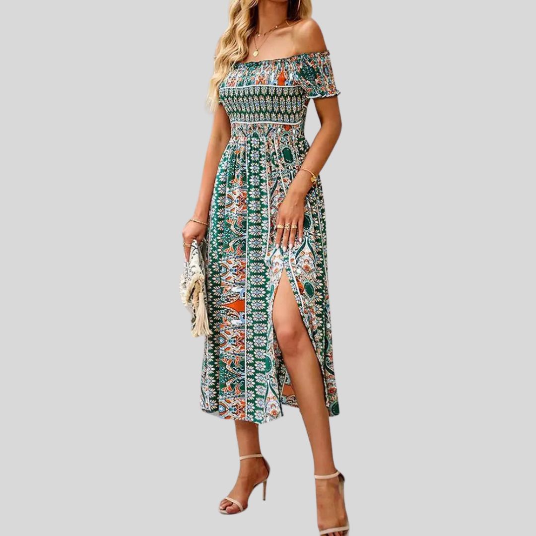 Lunaire | Robe Longue avec Épaules Dénudées et Détails Romantiques pour Femmes