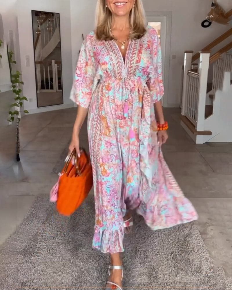 Roberta - Robe longue de créateur à demi-manches