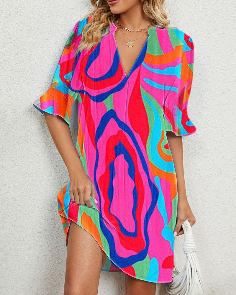 Aimée - Robe col V imprimé coloré