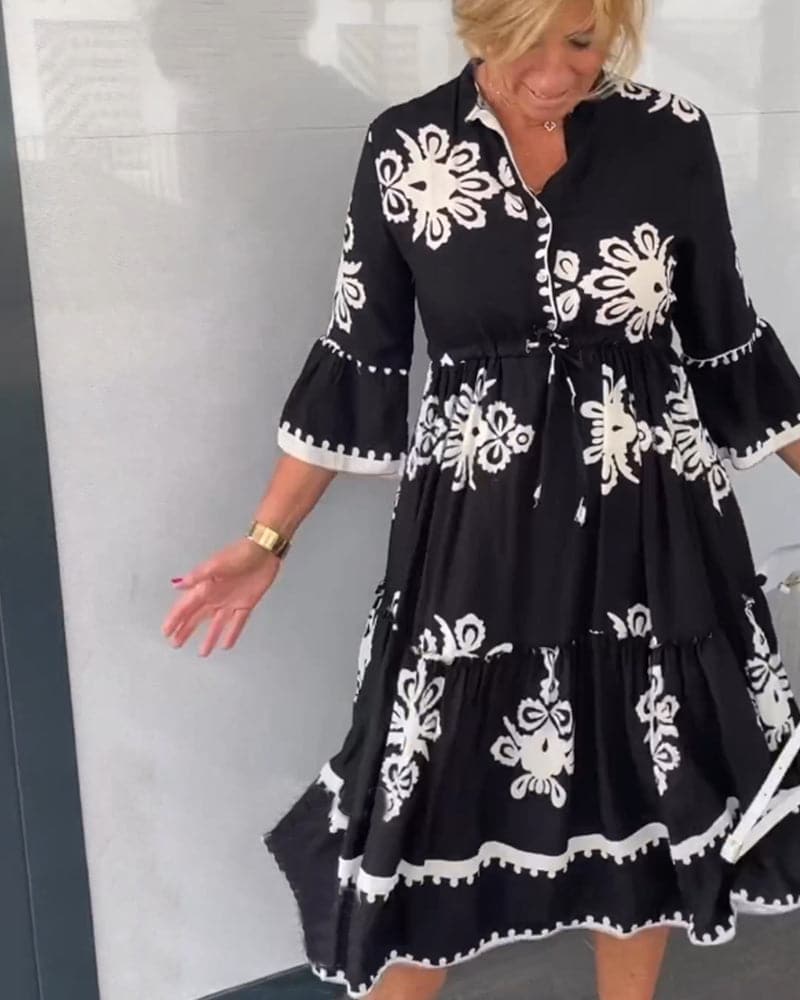 Katia - Robe de créateur imprimée fleurie à manches 3/4