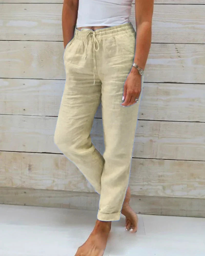 Monika | Pantalon avec élastique à la taille en coton et lin