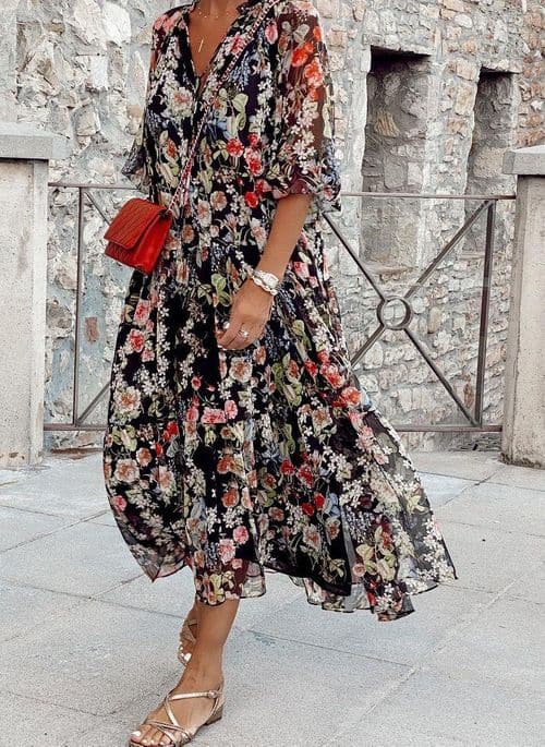 Lydia - Robe col V femme Ibiza Fashion à imprimé floral